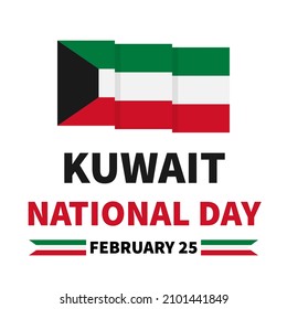 Kuwait National Day typography poster with flag. Holiday celebrated on February 25. Vector template for banner, greeting card, flyer, etc.