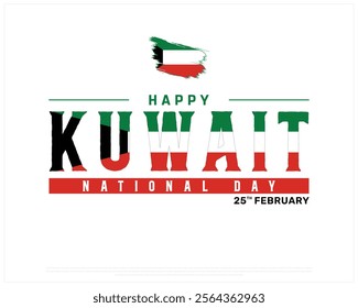 KUWAIT National Day vector design on a white background with brush flag, Typographic Design of KUWAIT National Day, KUWAIT flag typography, Kuwait brush flag
