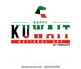 KUWAIT National Day vector design on a white background with map flag, Typographic Design of KUWAIT National Day, KUWAIT flag typography, Map of Kuwait