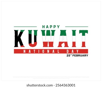 KUWAIT National Day vector design on a white background with flag, Typographic Design of KUWAIT National Day, KUWAIT flag typography, Kuwait flag
