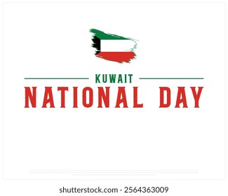 KUWAIT National Day vector design on a white background with brush flag, Typographic Design of KUWAIT National Day, Brush Flag of KUWAIT, Vector design of Kuwait national day 