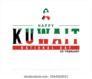 KUWAIT National Day vector design on a white background with ribbon flag, Typographic Design of KUWAIT National Day, KUWAIT flag typography, Kuwait ribbon flag