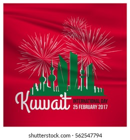 Kuwait National Day Vector Illustration on red flag. Celebration  25-26 February. 