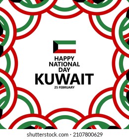 Kuwait National Day Vector Template With Circular Ribbon Flags. Middle East Country Public Holiday.