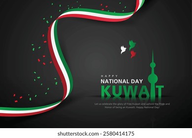 Kuwait national day25th February with flags. vector illustration design. 64th national day of kuwait.