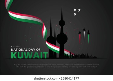 Kuwait national day25th February with flags. vector illustration design. 64th national day of kuwait.