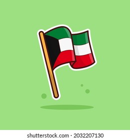 Kuwait National Flag Cartoon Vector Illustration. Good Used for Sticker, Logo, Icon, Clipart, Etc - EPS 10 Vector