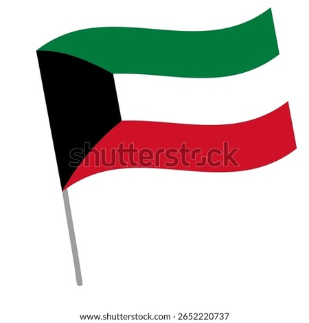 Kuwait national flag flutters with flagpole