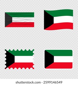 Kuwait national flag in four different styles.