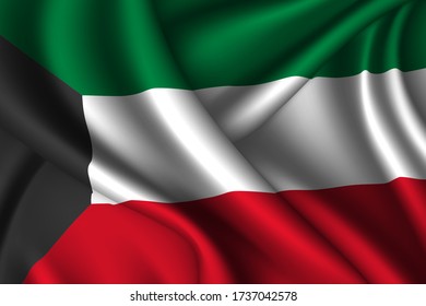 Kuwait national flag of silk. Vector fabric texture