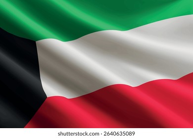 Kuwait national flag waving in the wind, realistic detailed silk texture