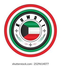 Kuwait National Pride Badge Vector Art. Circular Emblem with Kuwait Flag Colors Black Green White and Red. Symbolizing Kuwaiti National Identity. Editable Vector EPS Available