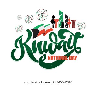 Kuwait nationsl day. Cute hand drawn doodle lettering quote. Lettering for t-shirt design, mug print, bag print, clothes fashion. 100% hand drawn vector image.