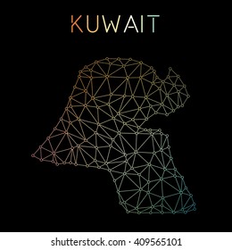 Kuwait network map. Abstract polygonal map design. Network connections vector illustration.