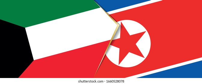 Kuwait and North Korea flags, two vector flags symbol of relationship or confrontation.