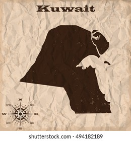 Kuwait old map with grunge and crumpled paper. Vector illustration