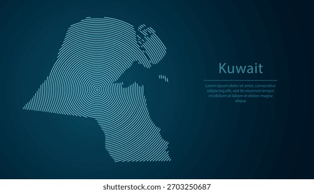 Kuwait outline map filled with concentric circles on dark gradient background
