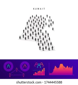 Kuwait people icon map. Detailed vector silhouette. Mixed crowd of men and women. Population infographics. Isolated vector illustration.
