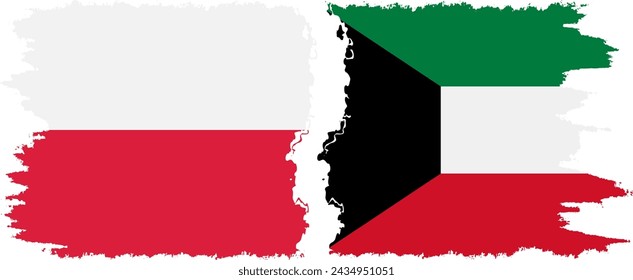 Kuwait and Poland grunge flags connection, vector