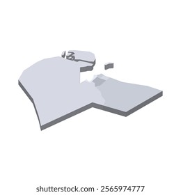 Kuwait political map of administrative divisions - governorates. 3D isometric blank vector map in shades of grey.