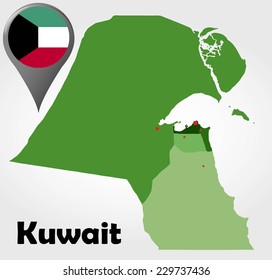 Kuwait political map with green shades and map pointer.