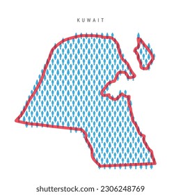 Kuwait population map. Stick figures Kuwaiti people map with bold red translucent country border. Pattern of men and women icons. Isolated vector illustration. Editable stroke.