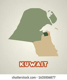 Kuwait poster in retro style. Map of the country with regions in autumn color palette. Shape of Kuwait with country name. Astonishing vector illustration.