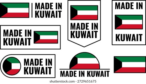 Conjunto de emblemas de productos de Kuwait con diseño hecho en Kuwait con colores de bandera