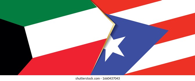 Kuwait and Puerto Rico flags, two vector flags symbol of relationship or confrontation.