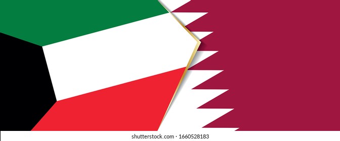 Kuwait and Qatar flags, two vector flags symbol of relationship or confrontation.