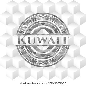 Kuwait realistic grey emblem with cube white background