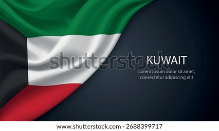 Kuwait realistic waving flag on dark background with elegant folds and lighting