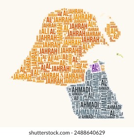 Kuwait regions word cloud. Country logo design. Regions typography style vector image. Kuwait colored text cloud. Beautiful vector illustration.