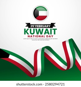 Kuwait ribbon flag for Independence day or National day. Suitable for social media, banner, greeting card