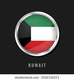 Kuwait round framed national flag. Circular glossy flag of Kuwait.