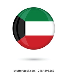 kuwait round glossy flag on white background vector illustration isolated. national flag of kuwait red black white green color. 3d kuwaiti flag for national day celebration flyer social media web
