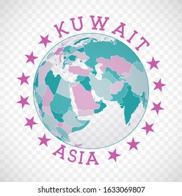 Kuwait round logo. Badge of country with map of Kuwait in world context. Country sticker stamp with globe map and round text. Neat vector illustration.