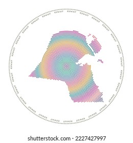 Kuwait round logo. Digital style shape of Kuwait in dotted circle with country name. Tech icon of the country with gradiented dots. Astonishing vector illustration.