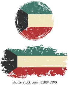 Kuwait round and square grunge flags. Vector illustration. Grunge effect can be cleaned easily. 