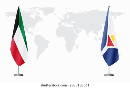 Kuwait and Saint Martin flags for official meeting against background of world map.