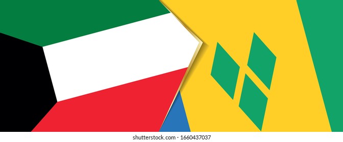 Kuwait and Saint Vincent and the Grenadines flags, two vector flags symbol of relationship or confrontation.