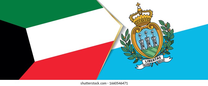 Kuwait and San Marino flags, two vector flags symbol of relationship or confrontation.