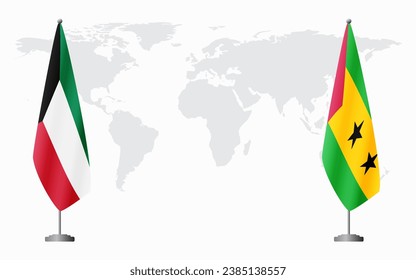 Kuwait and Sao Tome and Principe flags for official meeting against background of world map.