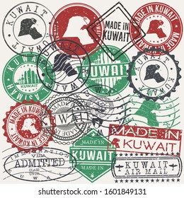 Kuwait Set of Stamps. Travel Passport Stamp. Made In Product. Design Seals Old Style Insignia. Icon Clip Art Vector.