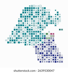 Kuwait, shape of the country built of colored cells. Digital style map of Kuwait on white background. Large size square blocks. Vibrant vector illustration.