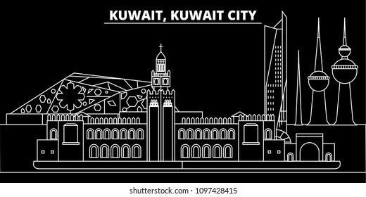 Kuwait silhouette skyline, vector city, kuwaiti linear architecture, buildings. Kuwait line travel illustration, landmarkflat icon, kuwaiti outline design banner