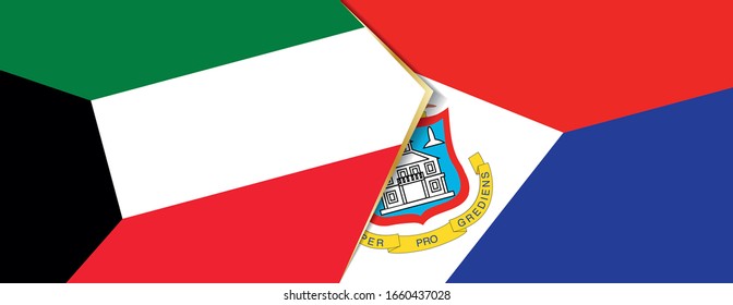 Kuwait and Sint Maarten flags, two vector flags symbol of relationship or confrontation.