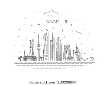 Kuwait skyline cityscape line art style vector illustration