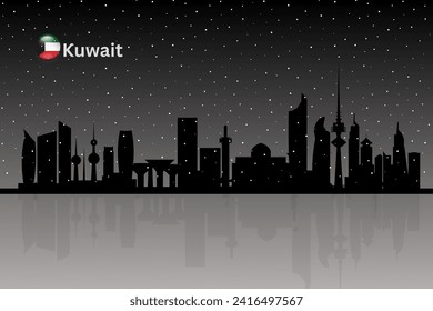 Esquina de Kuwait, paisaje de la ciudad de Kuwait, rascacielos de Kuwait construyen una hermosa silueta de vectores de nieve. ilustrador vectorial