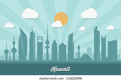 Kuwait Skyline - Flat Design - Vector Illustration